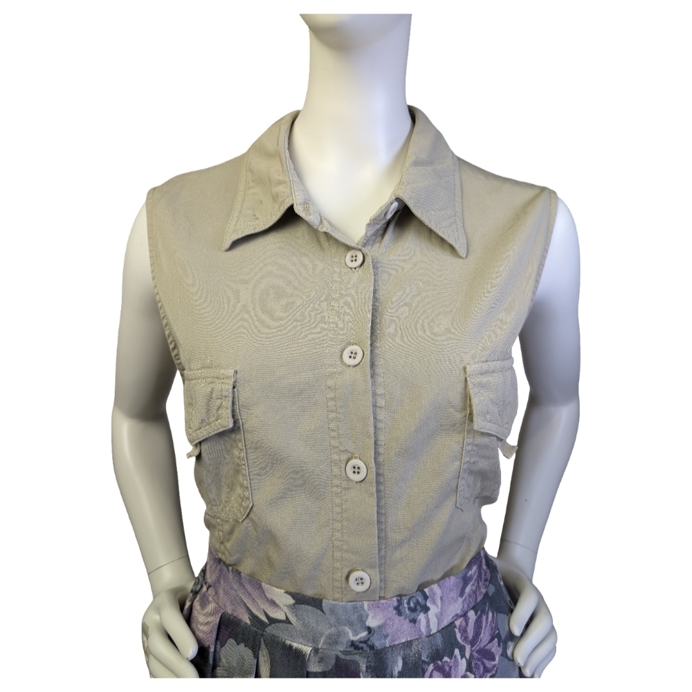 Vintage Made In Canada Minimalist Beige Sleeveless Top | Joie De Vivre | Size XL